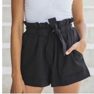 Black paper bag bow tie shorts